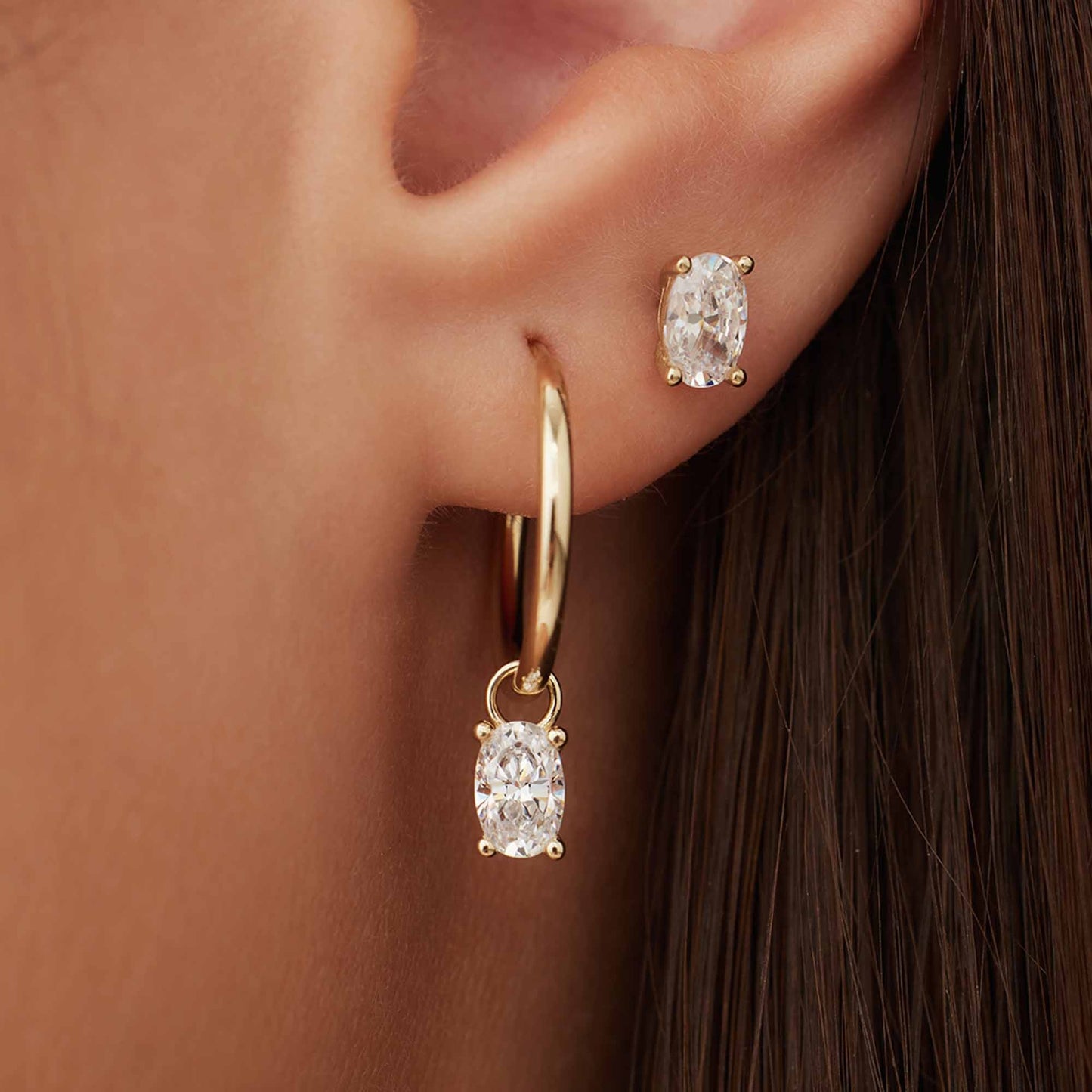 Baguette Genevieve 14 karat gold stud ear studs with white zirconia stone -  - Isabel Bernard