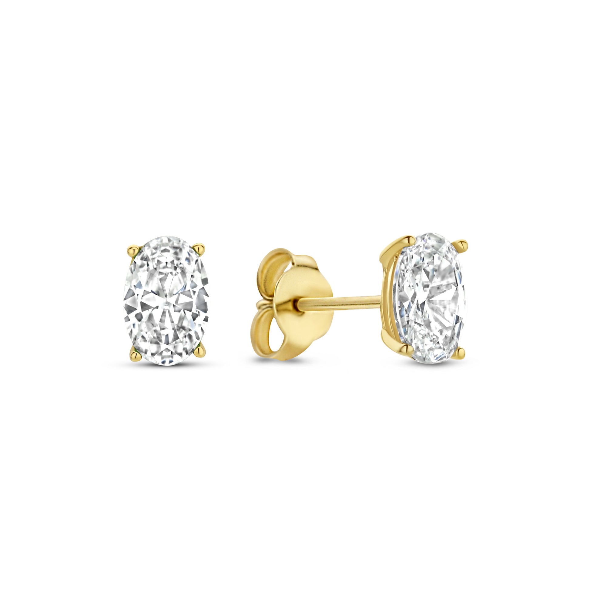 Baguette Genevieve 14 karat gold stud ear studs with white zirconia stone -  - Isabel Bernard