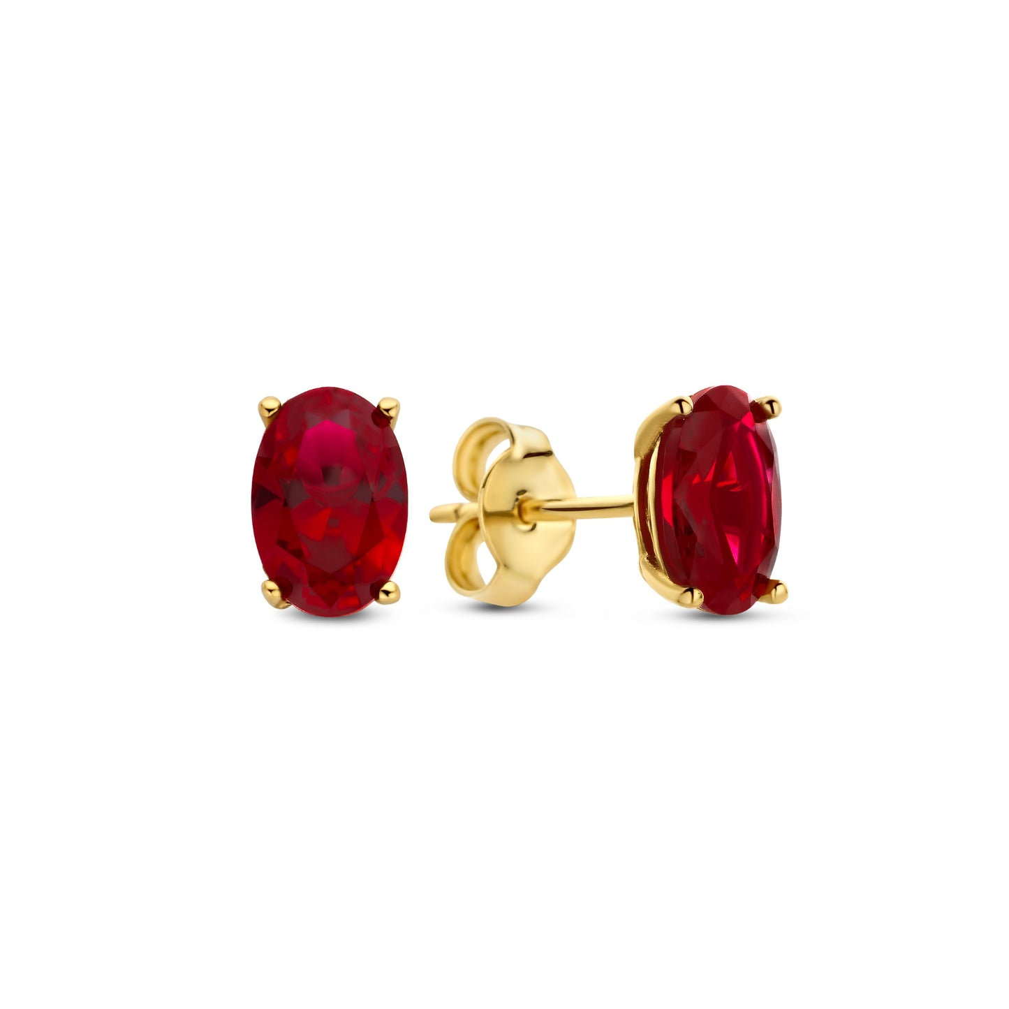 Baguette Roux 14 karat gold stud ear studs with red zirconia stone -  - Isabel Bernard