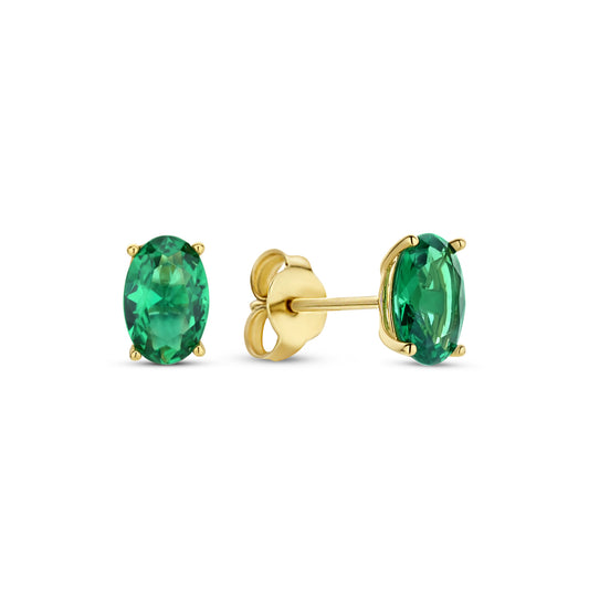 Baguette Olivia 14 karat gold stud ear studs with green zirconia stone -  - Isabel Bernard