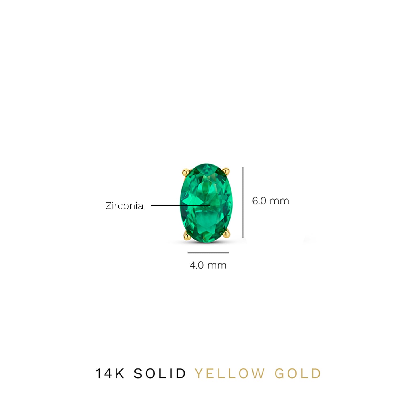 Baguette Olivia 14 karat gold stud ear studs with green zirconia stone -  - Isabel Bernard