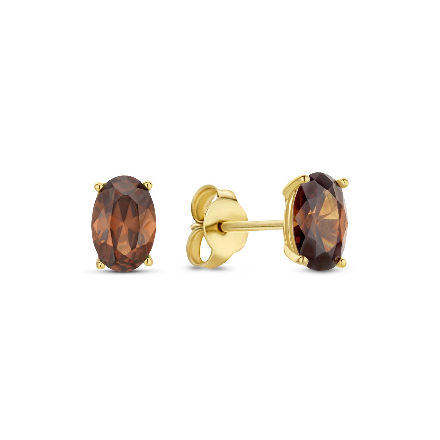 Baguette Brune 14 karat gold stud ear studs with brown zirconia stone -  - Isabel Bernard