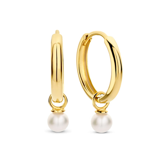 Belleville Luna 14 karat gold hoop earrings with freshwater pearl -  - Isabel Bernard