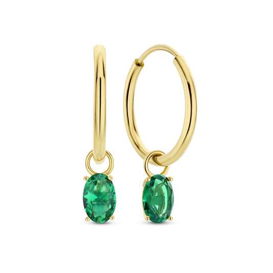 Baguette Olivia 14 karat gold hoop earrings with green zirconia stone -  - Isabel Bernard