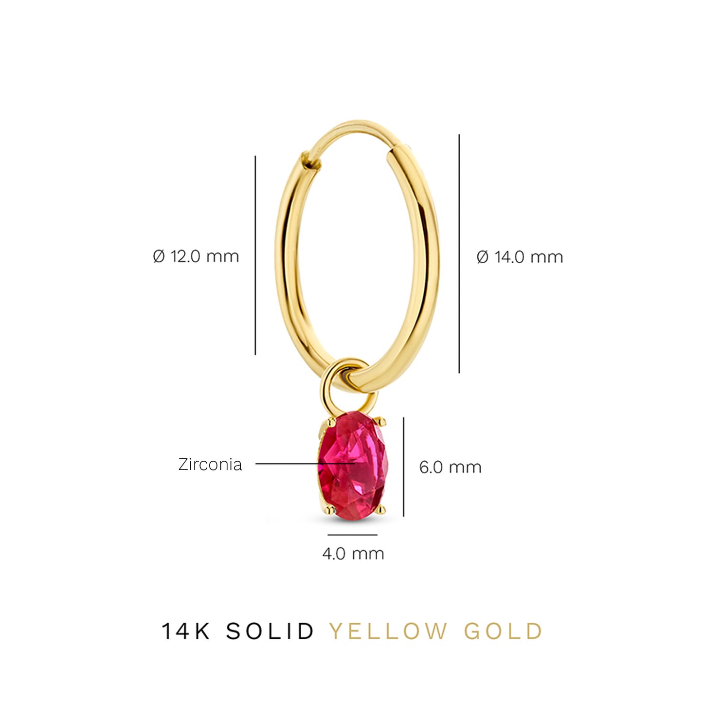 Baguette Roux 14 karat gold hoop earrings with red zirconia stone -  - Isabel Bernard