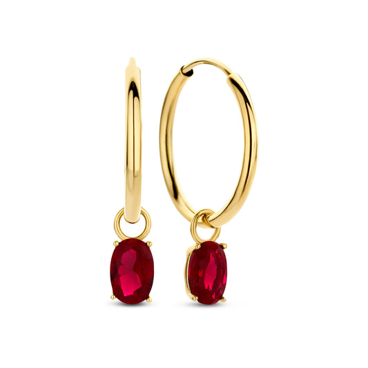 Baguette Roux 14 karat gold hoop earrings with red zirconia stone -  - Isabel Bernard