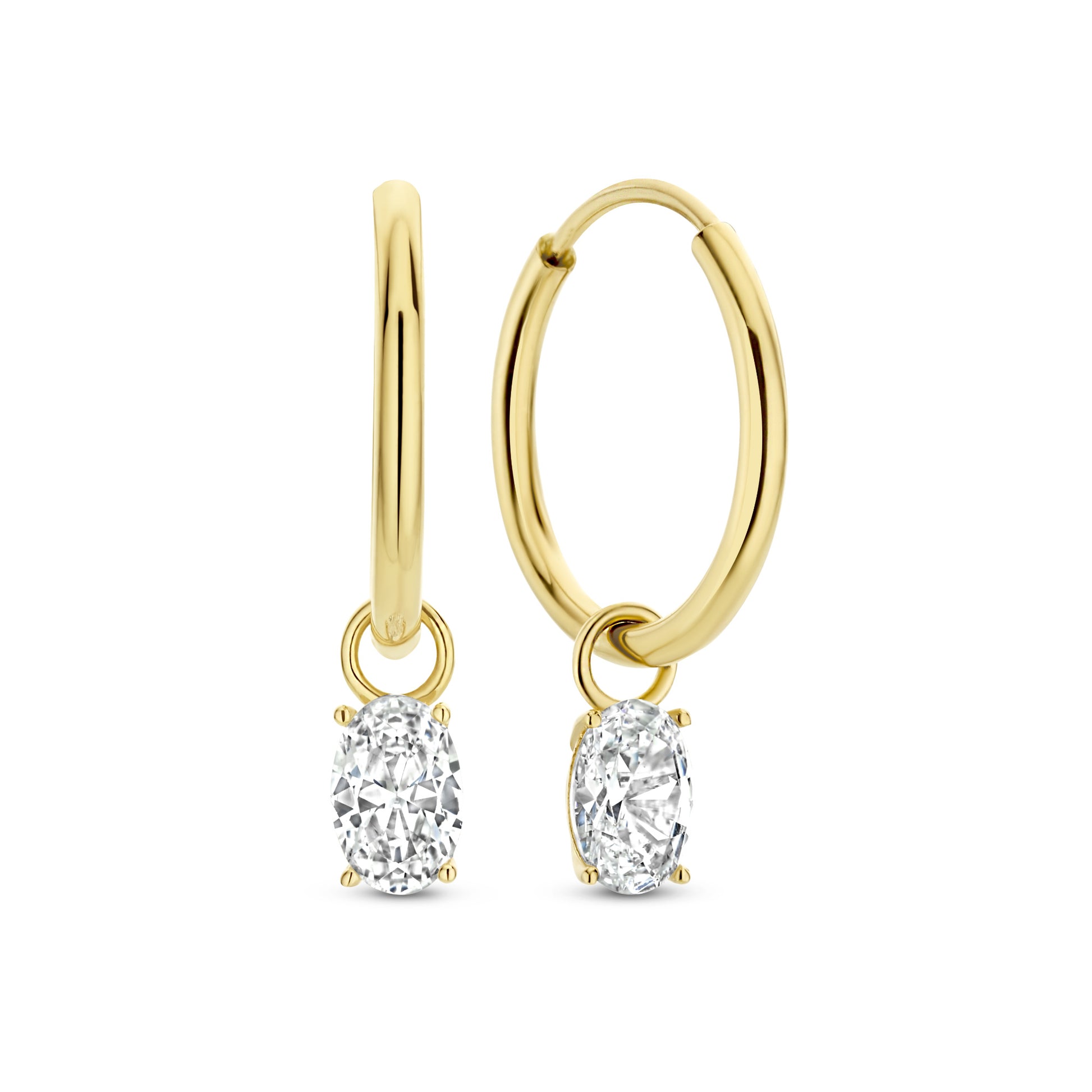 Baguette Genevieve 14 karat gold hoop earrings with white zirconia stone -  - Isabel Bernard