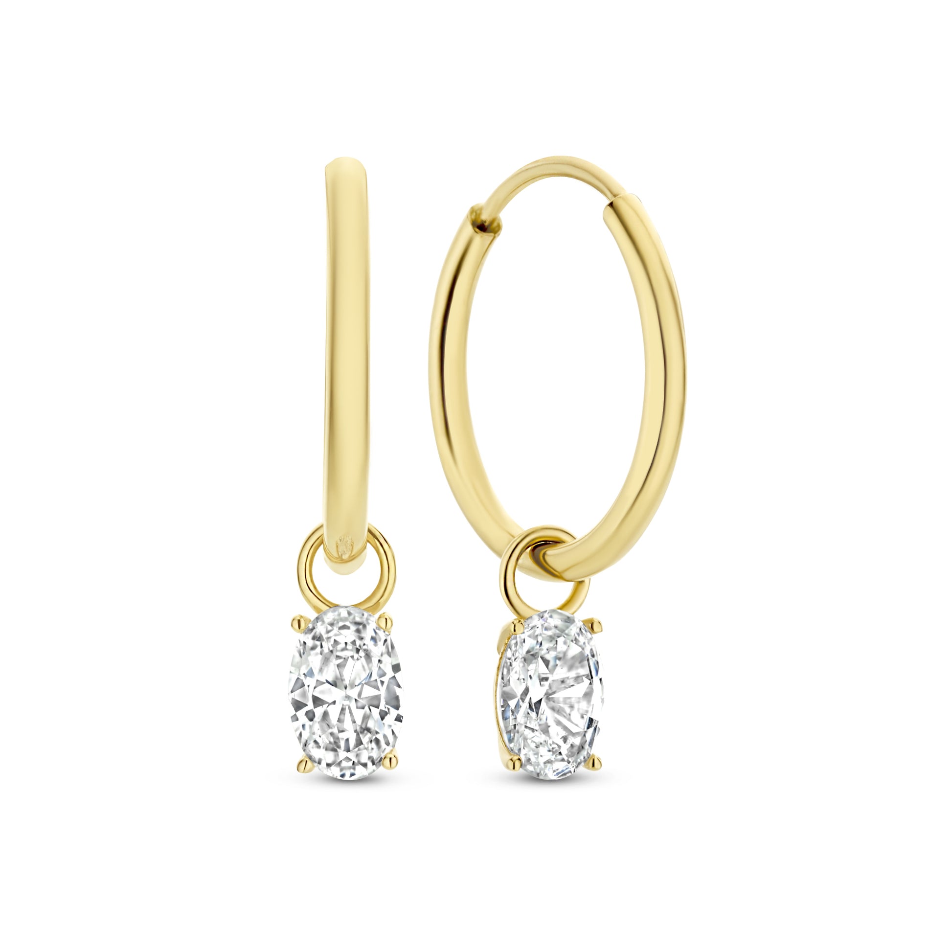 Baguette Genevieve 14 karat gold hoop earrings with white zirconia stone - - Isabel Bernard