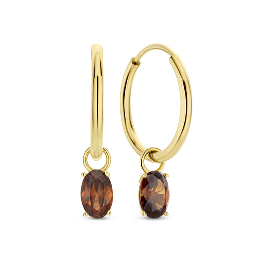 Baguette Brune 14 karat gold hoop earrings with brown zirconia stone -  - Isabel Bernard