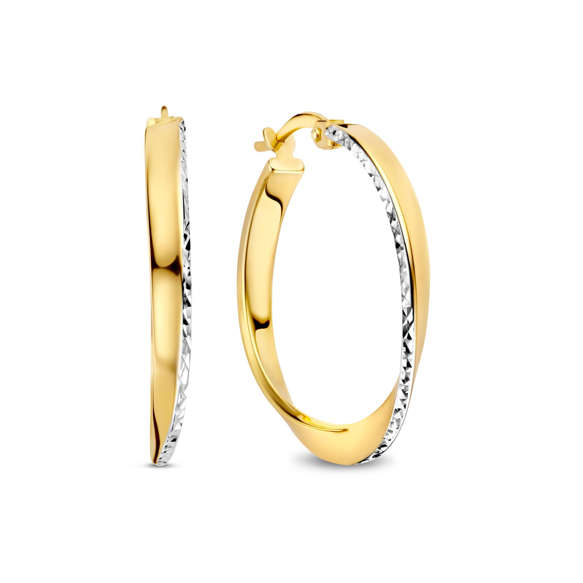 Rivoli Laura 14 karat gold hoop earrings with diamond cut (21 mm) -  - Isabel Bernard