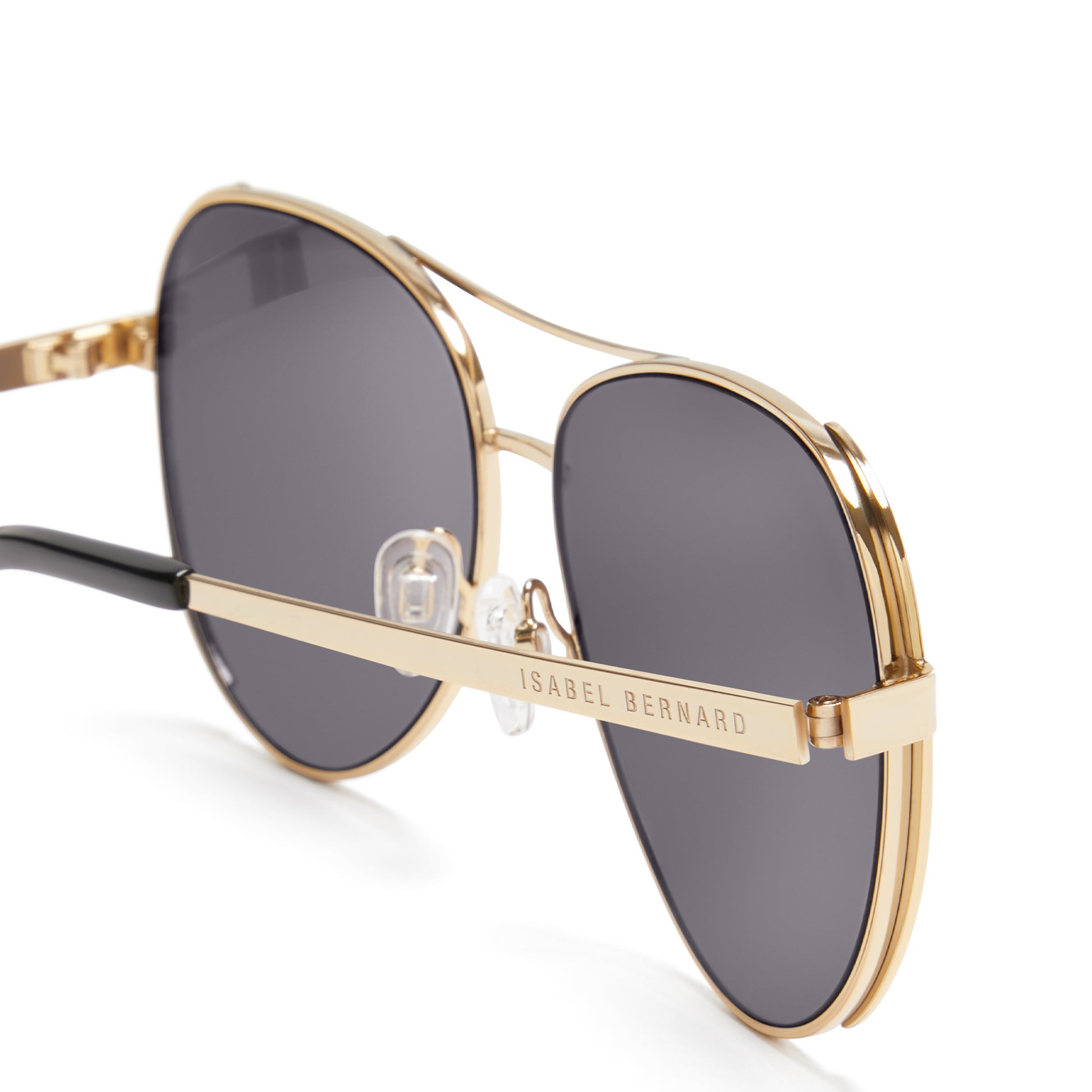 La Villette Roxanne gold coloured aviator sunglasses with black lenses -  - Isabel Bernard