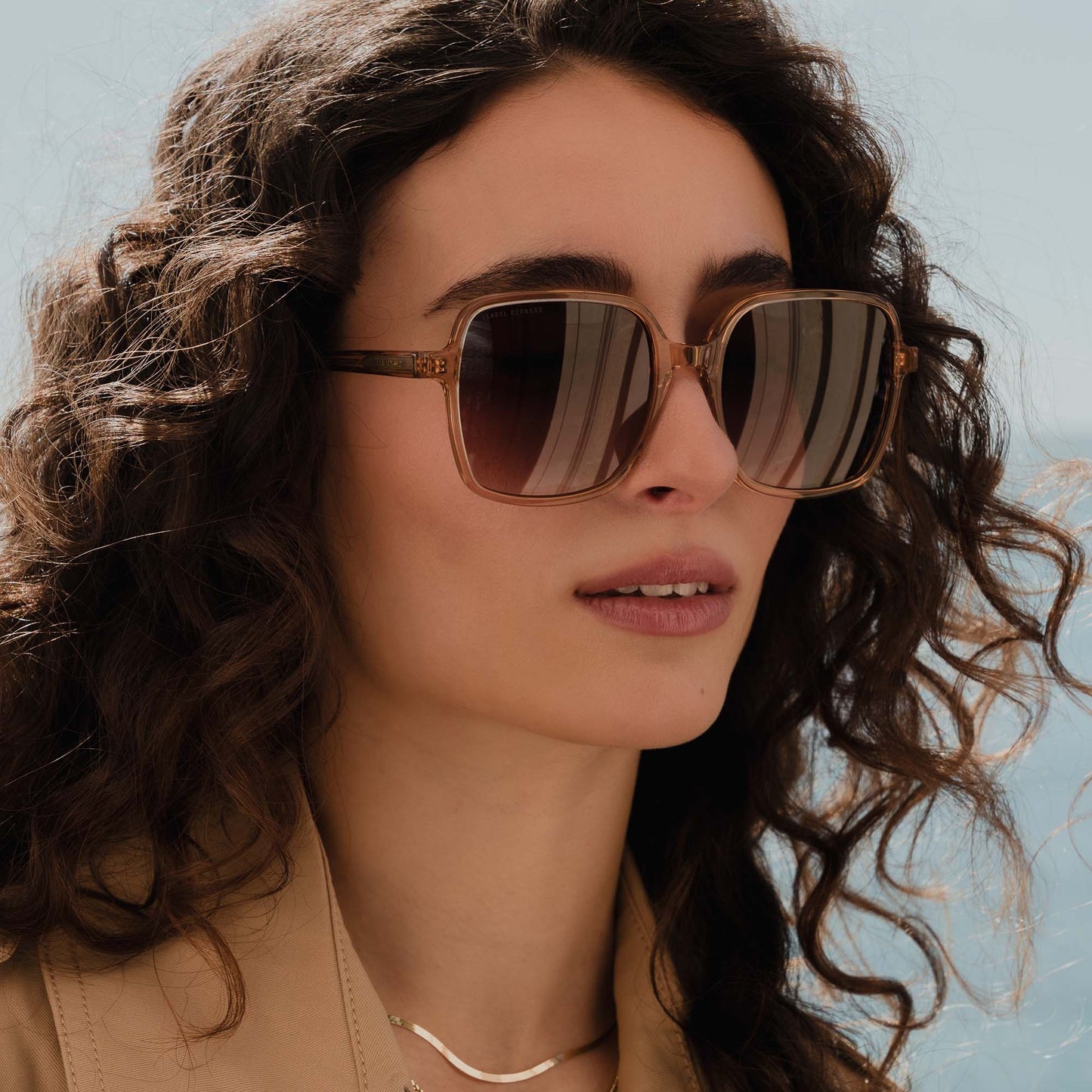 La Villette Rene transparent beige square sunglasses with brown lenses gradient -  - Isabel Bernard