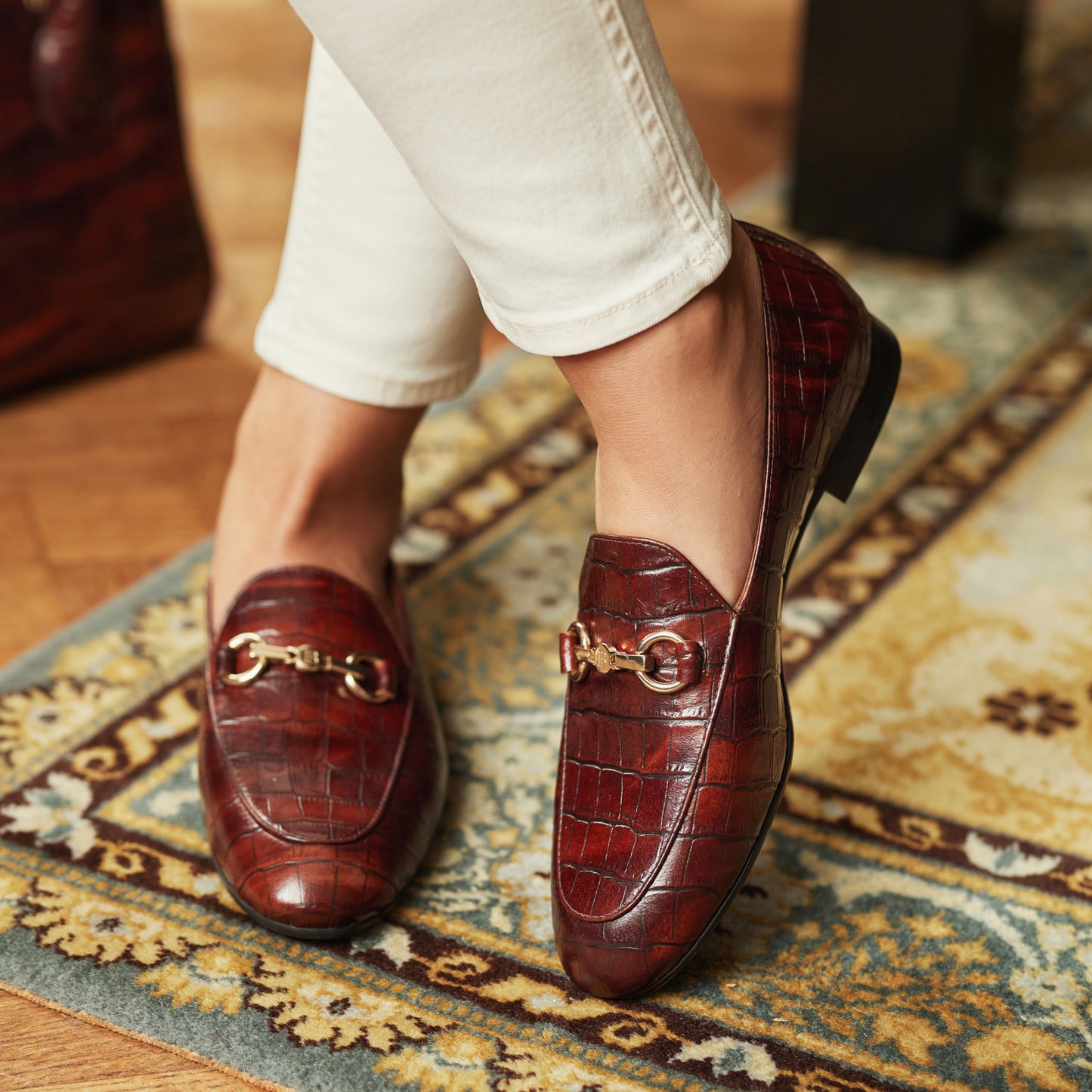 Vendôme Fleur croco brown calfskin leather loafers -  - Isabel Bernard