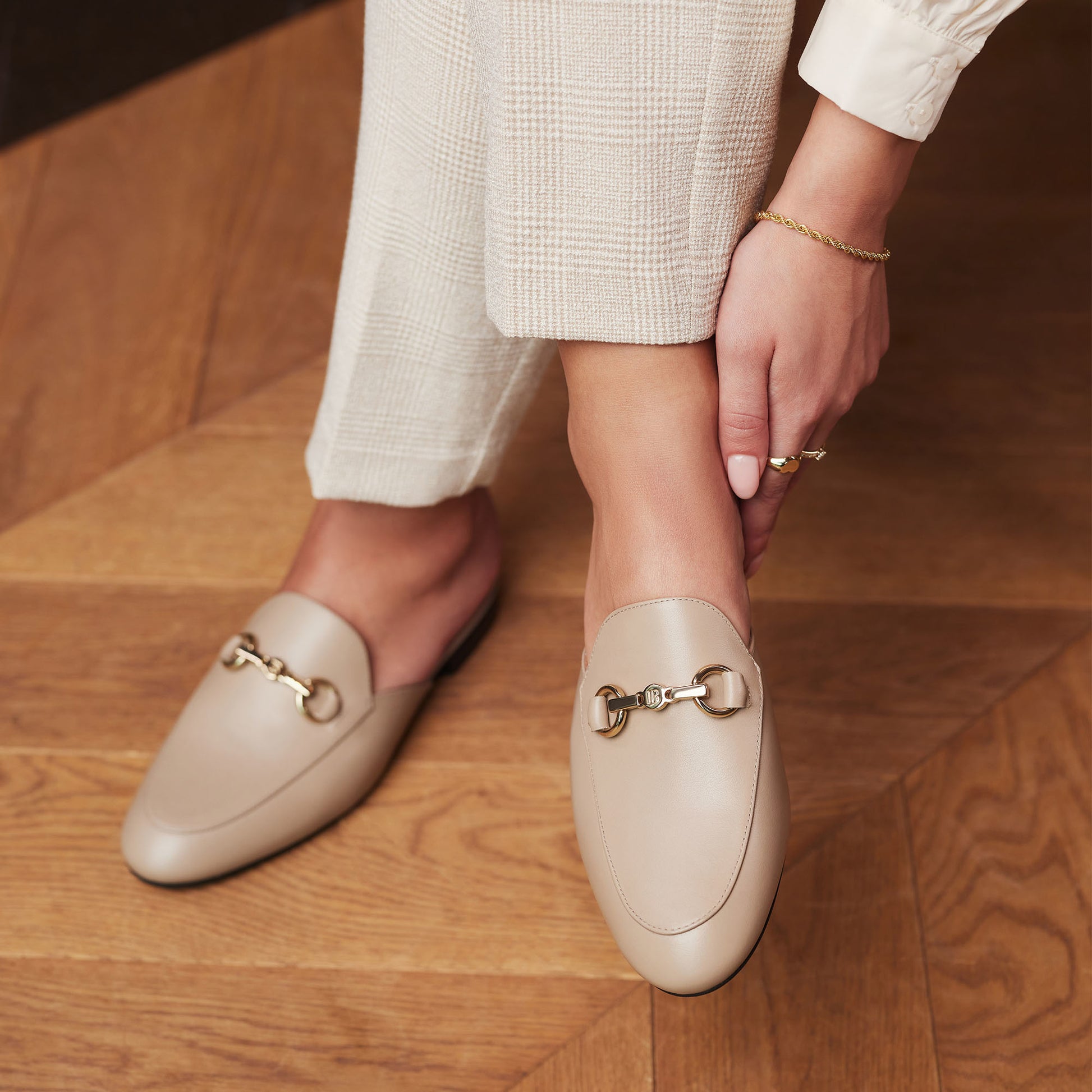 Vendôme Fleur taupe calfskin leather backless loafers -  - Isabel Bernard