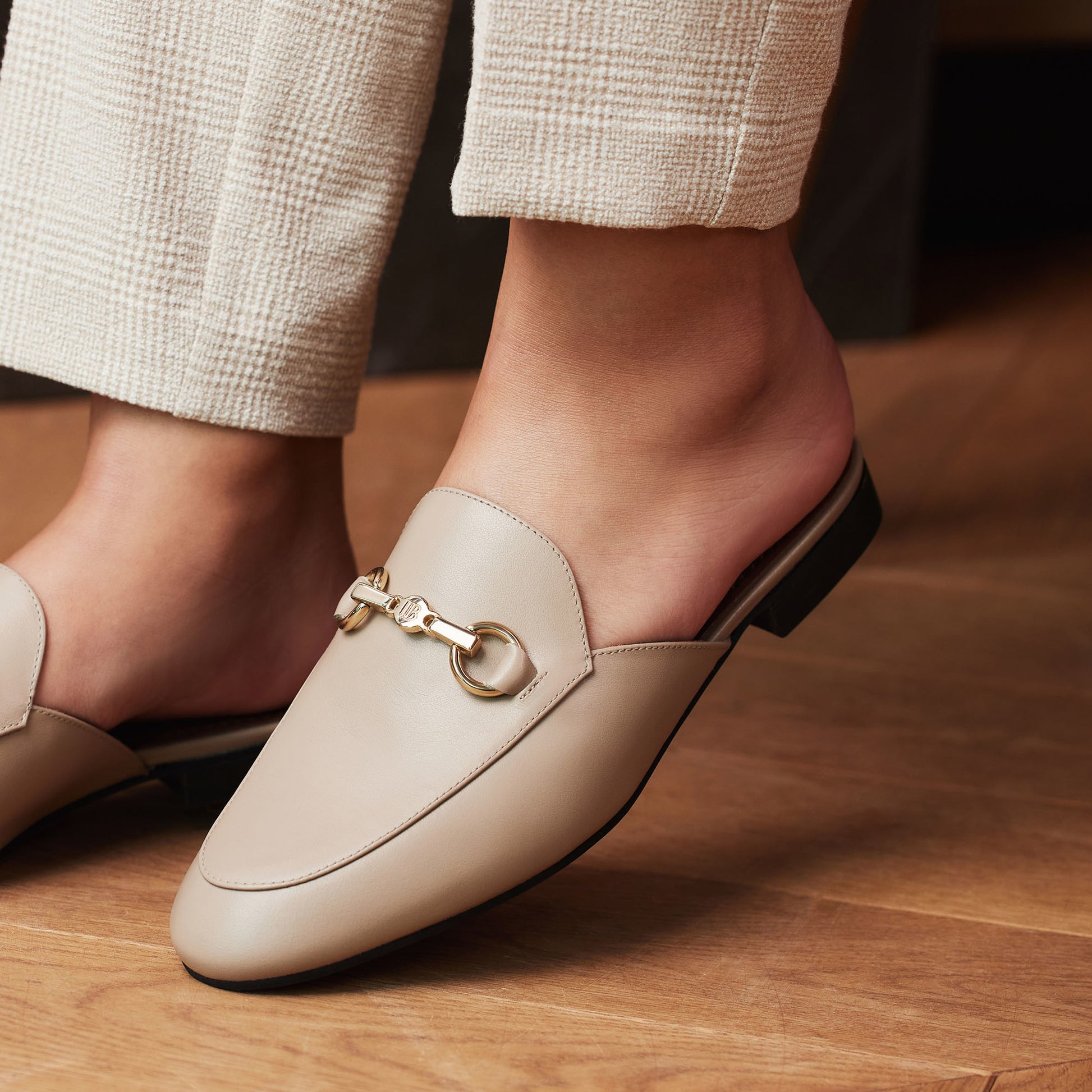 Vendôme Fleur taupe calfskin leather backless loafers -  - Isabel Bernard