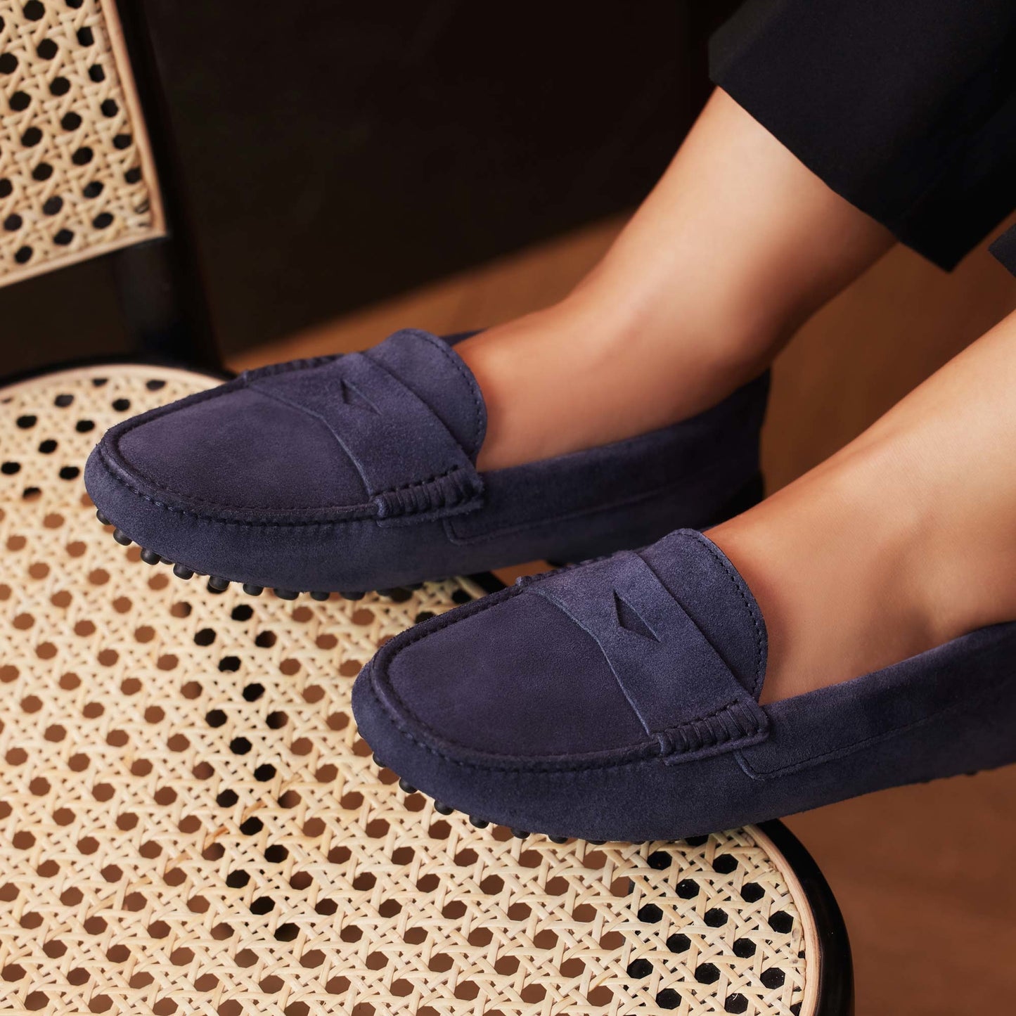 Vendôme Marie dark blue suede moccasins -  - Isabel Bernard