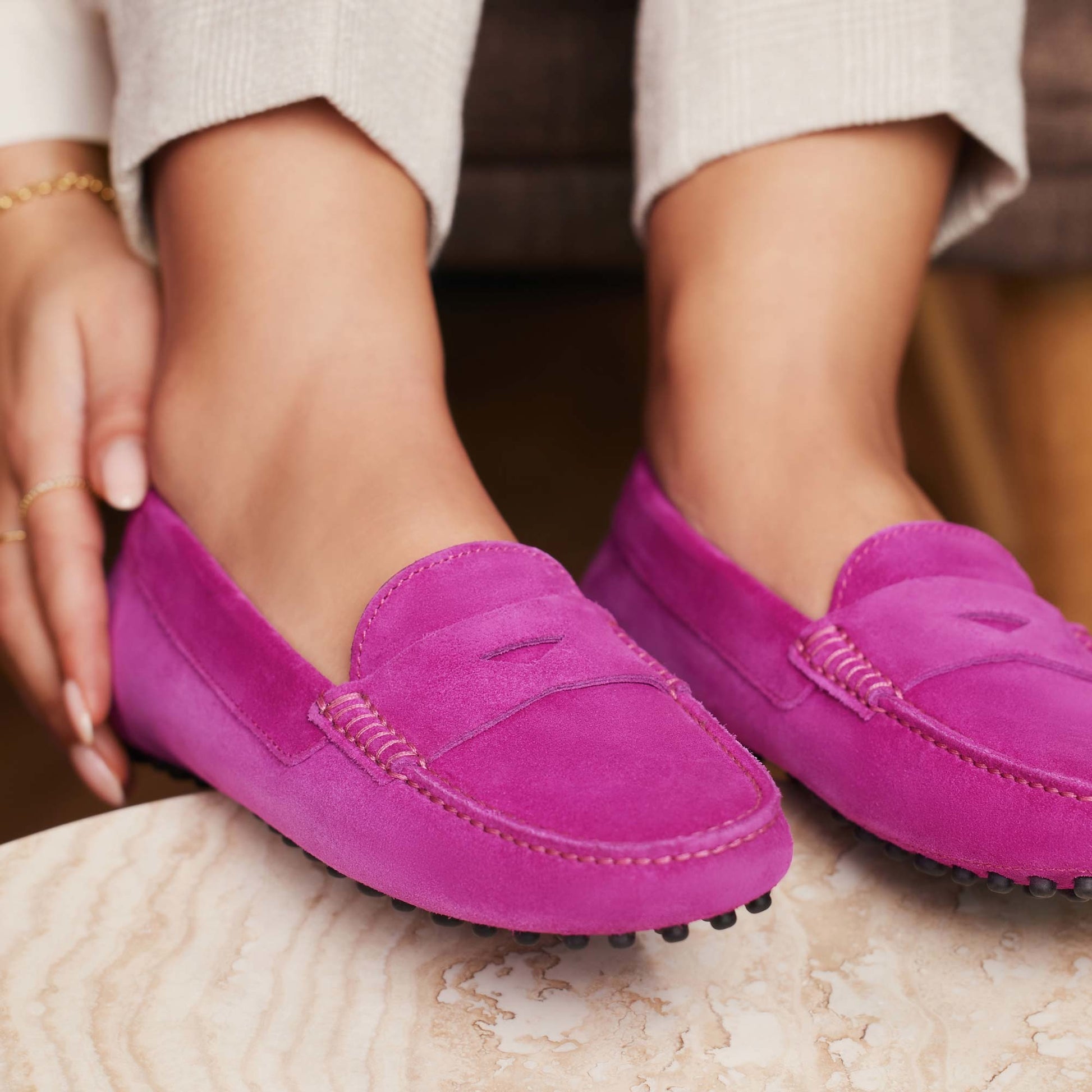 Vendôme Marie fuchsia suede moccasins -  - Isabel Bernard