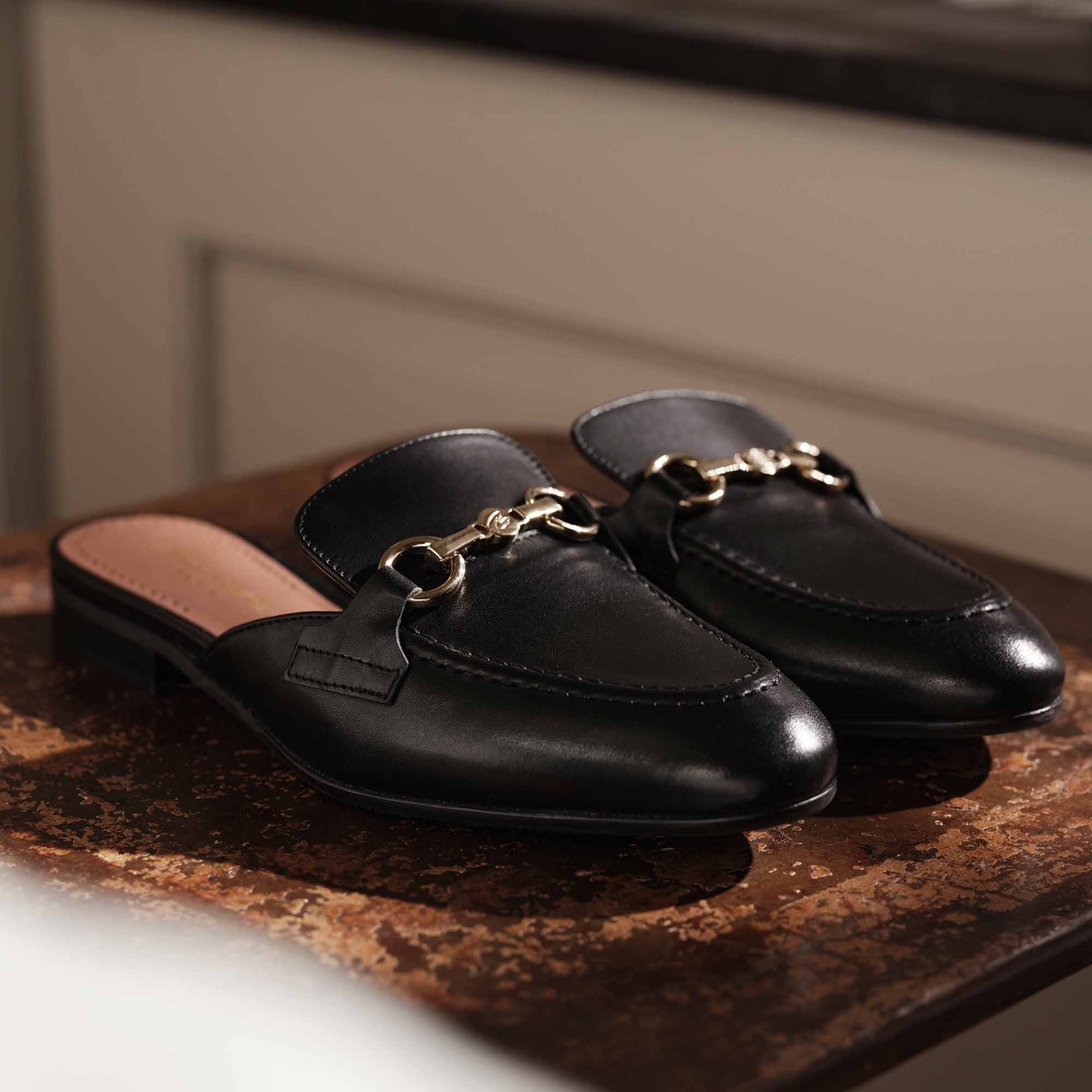 Vendôme Fleur black calfskin leather backless loafers -  - Isabel Bernard