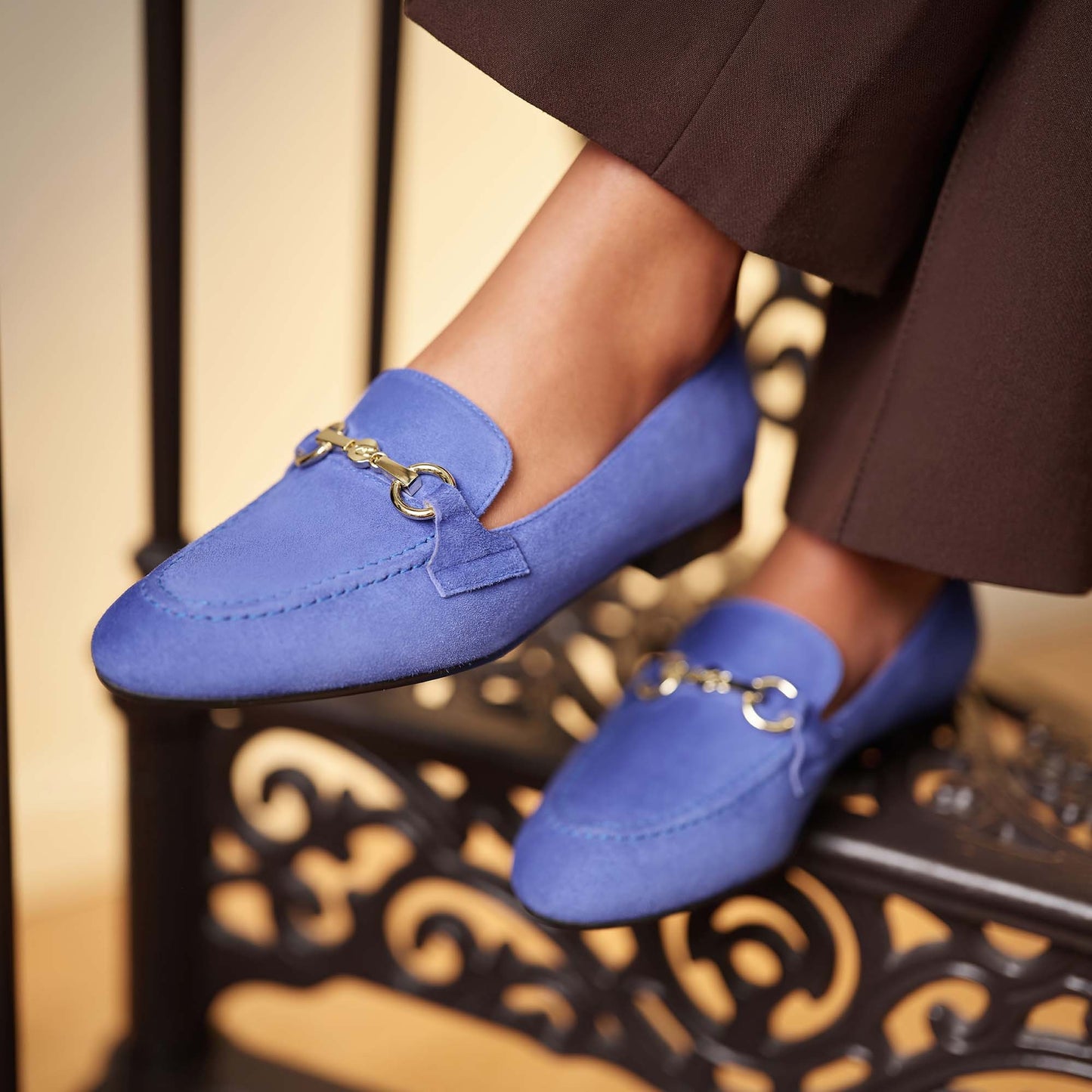 Vendôme Fleur blue suede loafers -  - Isabel Bernard