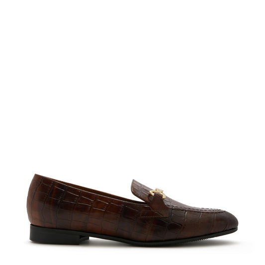 Vendôme Fleur croco brown calfskin leather loafers -  - Isabel Bernard