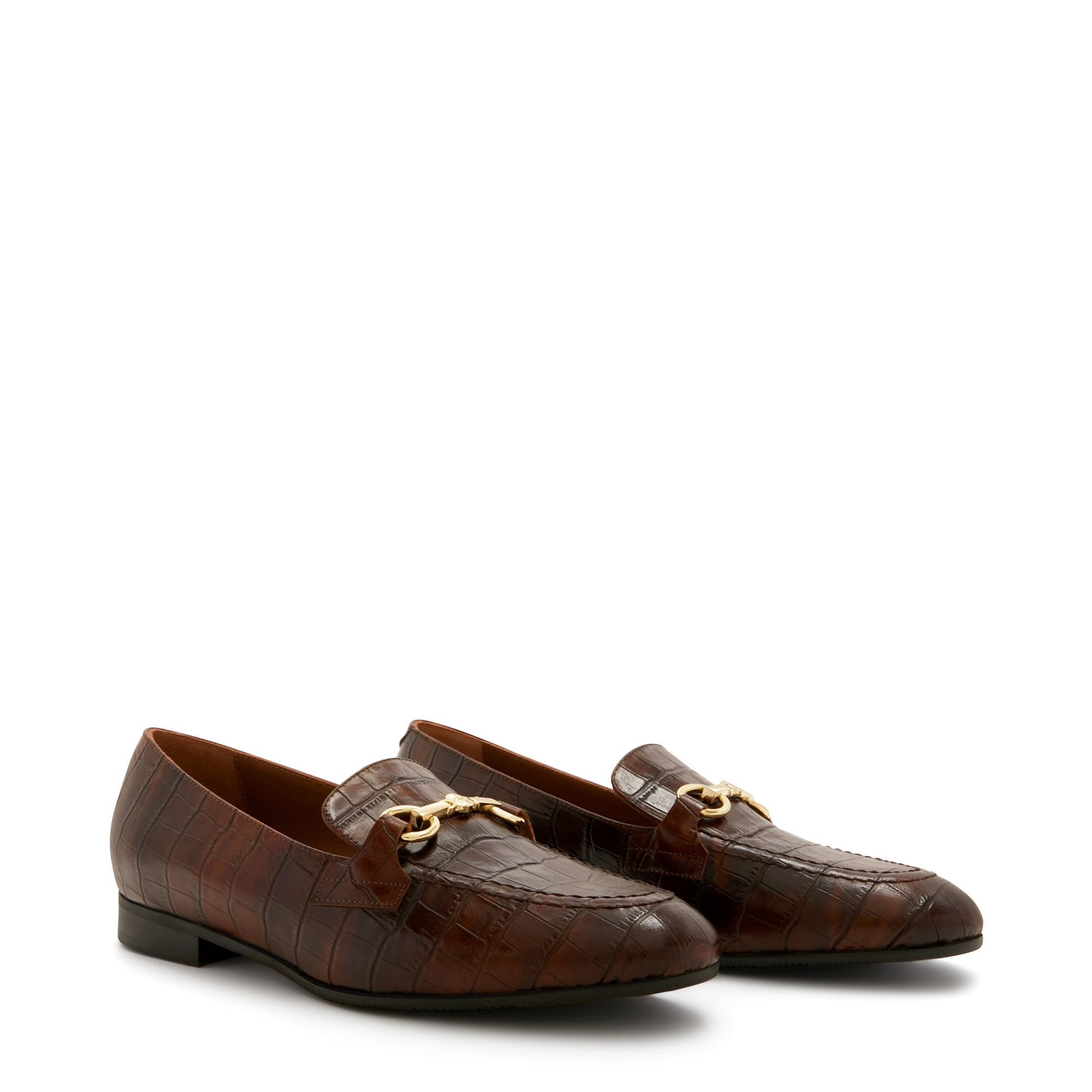 Vendôme Fleur croco brown calfskin leather loafers -  - Isabel Bernard