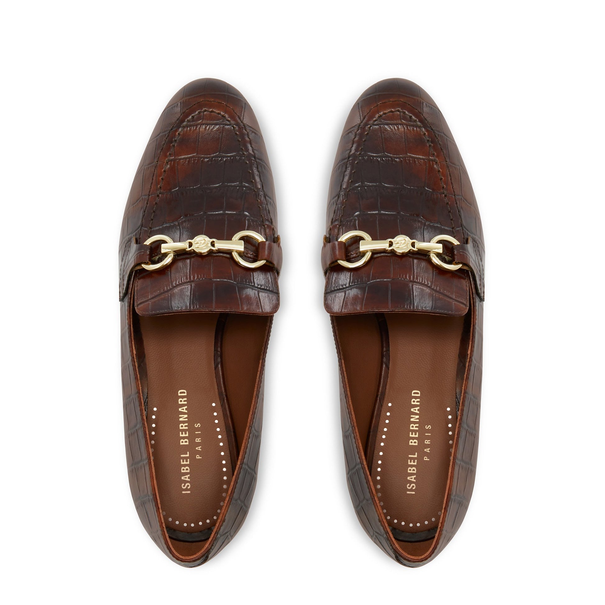 Vendôme Fleur croco brown calfskin leather loafers -  - Isabel Bernard