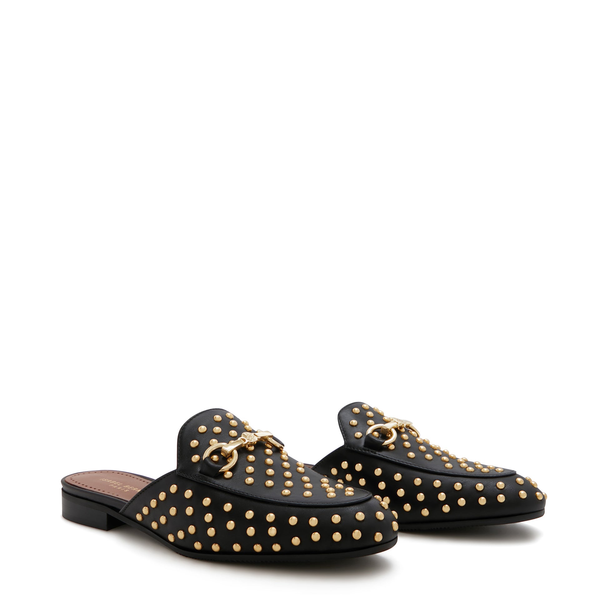 Vendôme Fleur black calfskin leather studded slipper loafers -  - Isabel Bernard