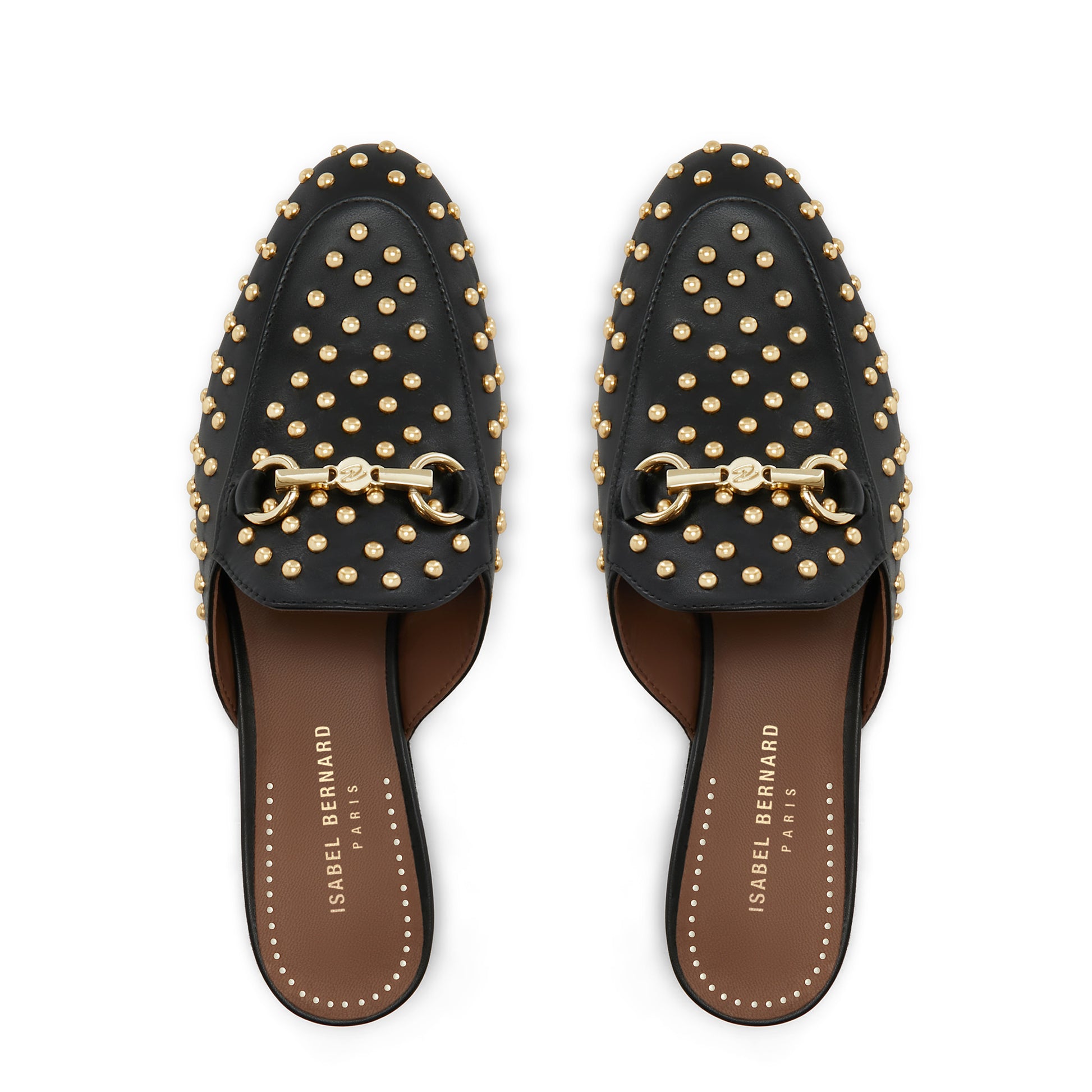 Vendôme Fleur black calfskin leather studded slipper loafers -  - Isabel Bernard