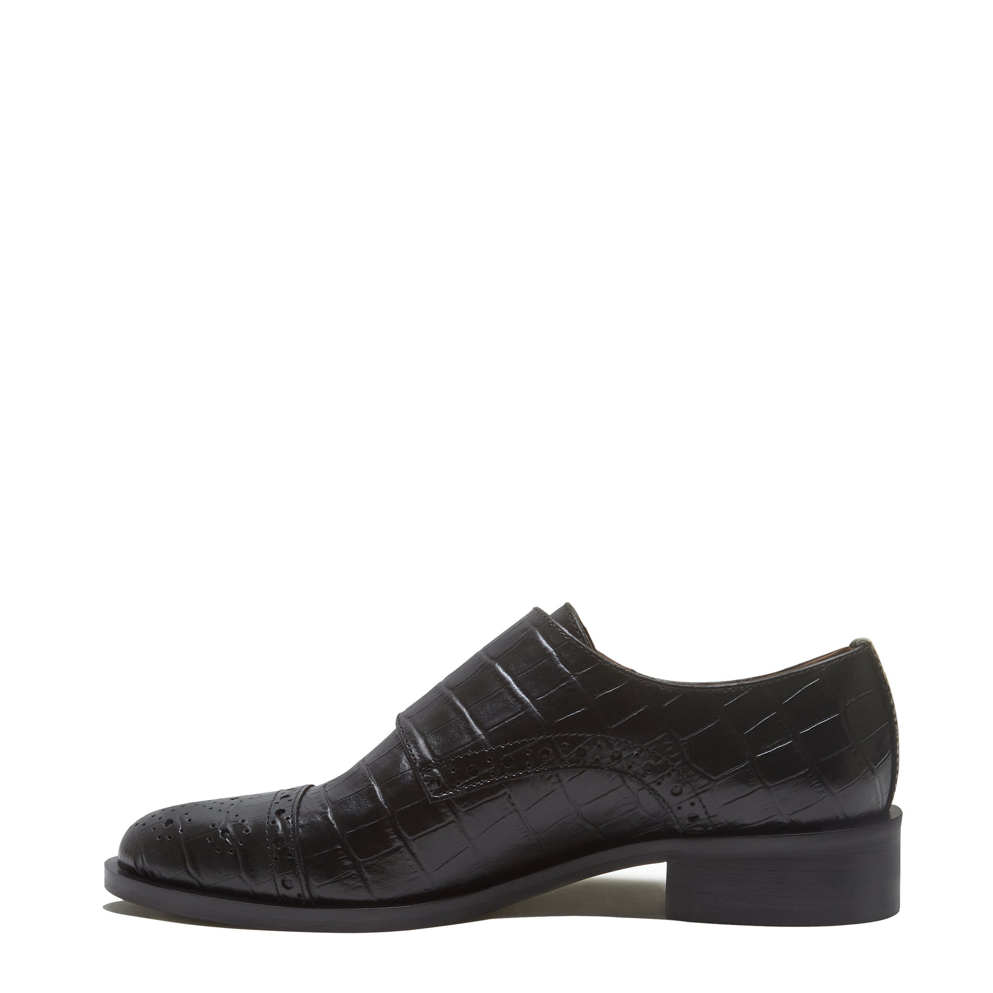 Vendôme Sophie croco black calfskin leather double monk shoes -  - Isabel Bernard