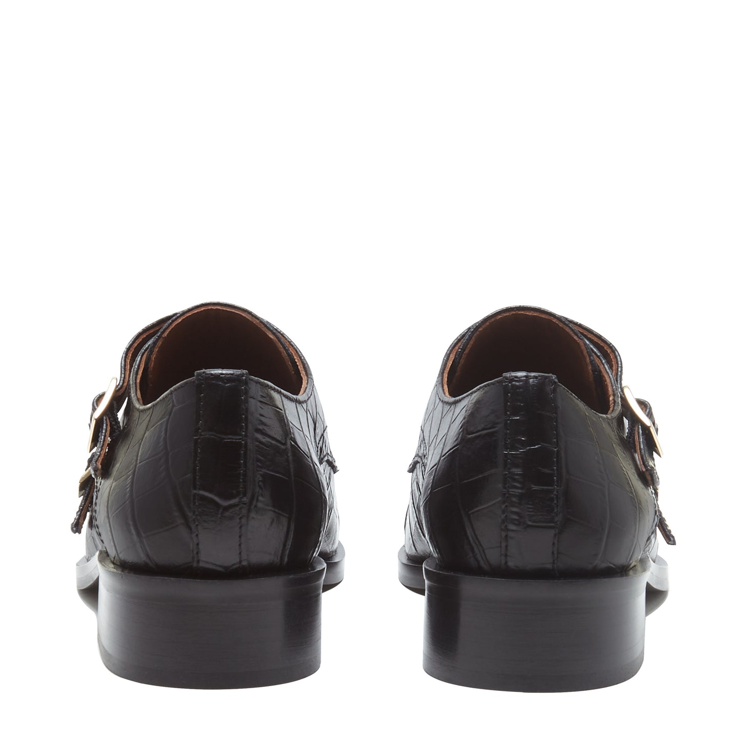 Vendôme Sophie croco black calfskin leather double monk shoes -  - Isabel Bernard