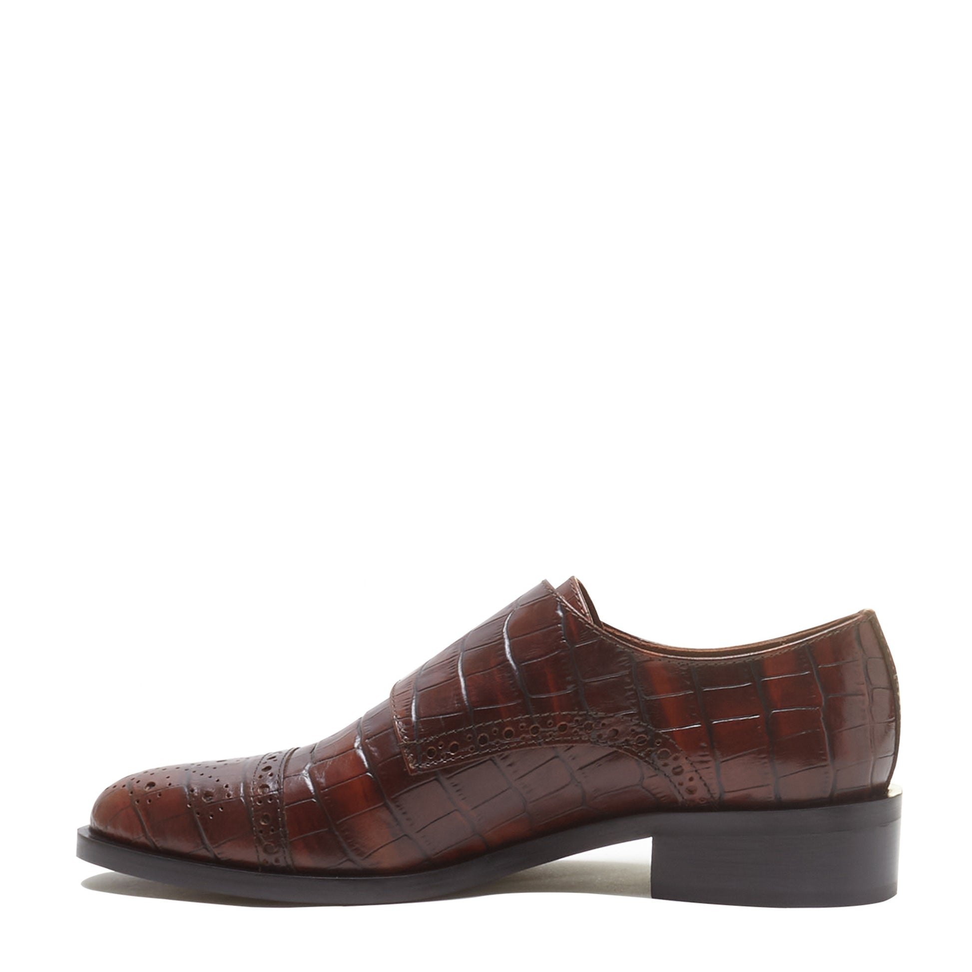 Vendôme Sophie croco brown calfskin leather double monk shoes -  - Isabel Bernard