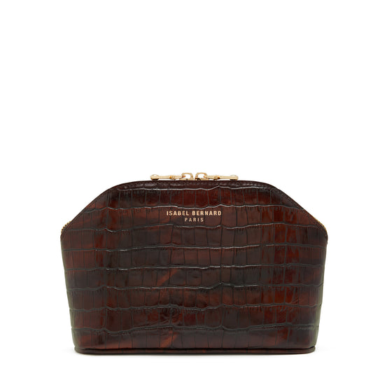 Honoré Brunelle croco brown calfskin leather toiletry bag -  - Isabel Bernard