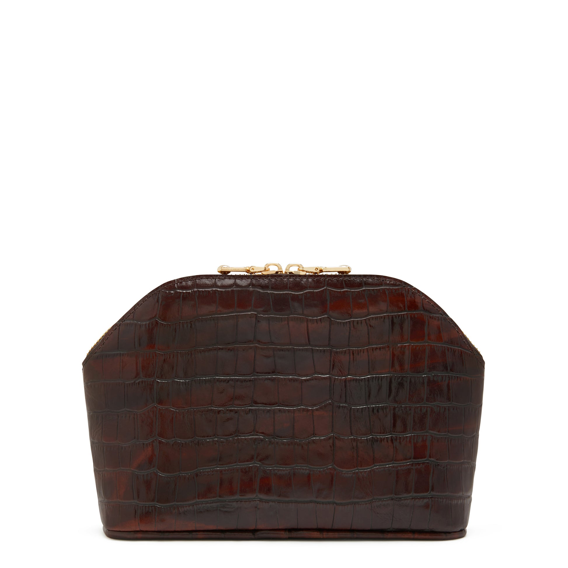 Honoré Brunelle croco brown calfskin leather toiletry bag -  - Isabel Bernard