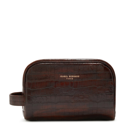 Honoré Blaize croco brown calfskin leather toiletry bag -  - Isabel Bernard