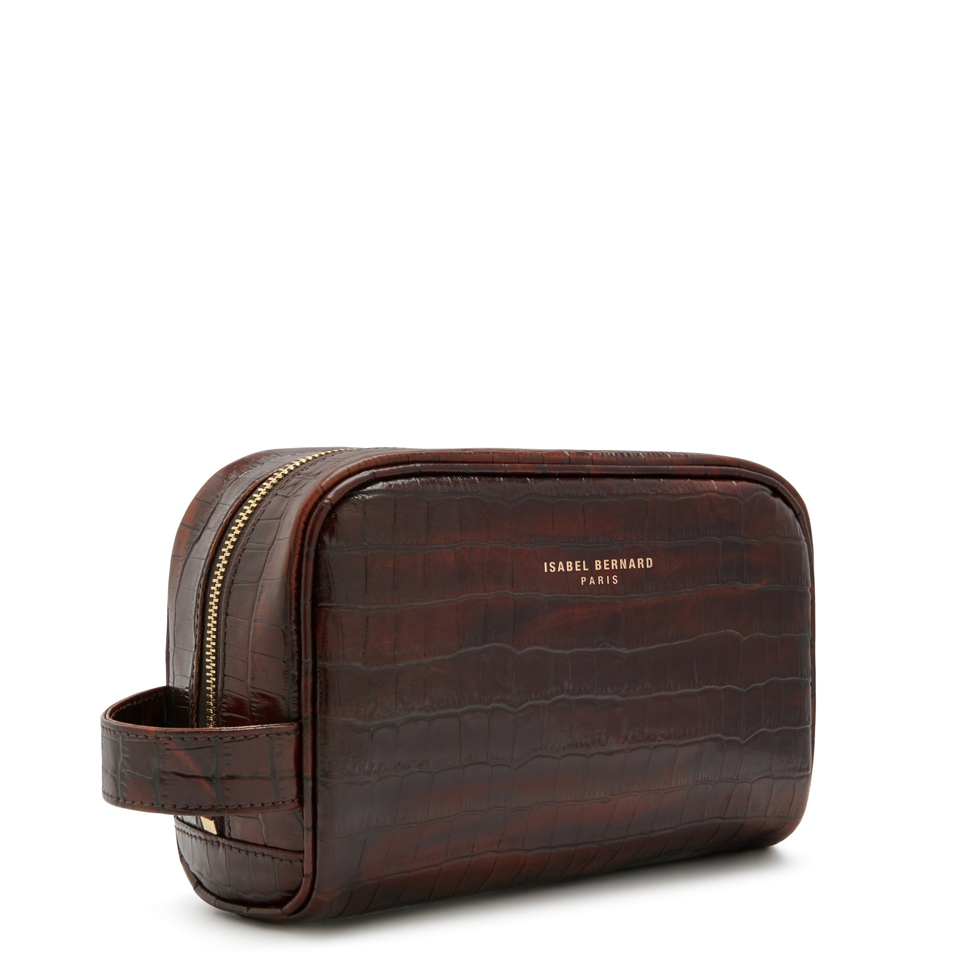 Honoré Blaize croco brown calfskin leather toiletry bag -  - Isabel Bernard