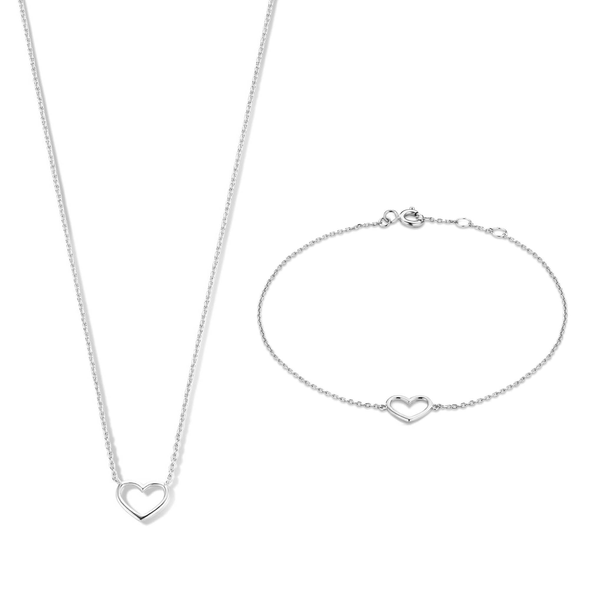 Cadeau d Isabel 14 karat white gold nacklace with bracelet gift set with heart