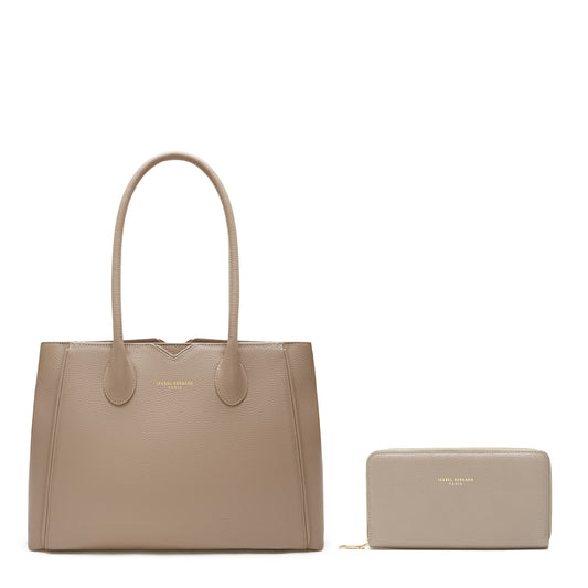 Cadeau d'Isabel taupe leather handbag and wallet gift set -  - Isabel Bernard