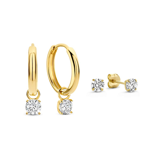 Cadeau d'Isabel 14 karat gold earring set with zirconia stones -  - Isabel Bernard