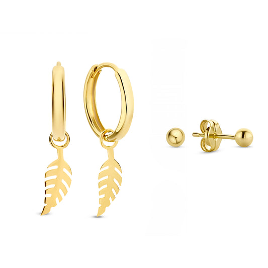 Cadeau d'Isabel 14 karat gold earring set with feather - - Isabel Bernard