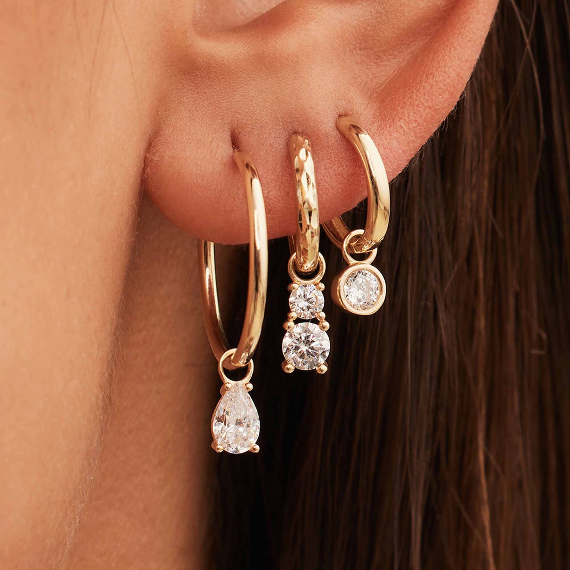 Cadeau d'Isabel 14 karat gold four-piece earring charm set with zirconia stones | without hoop earrings -  - Isabel Bernard