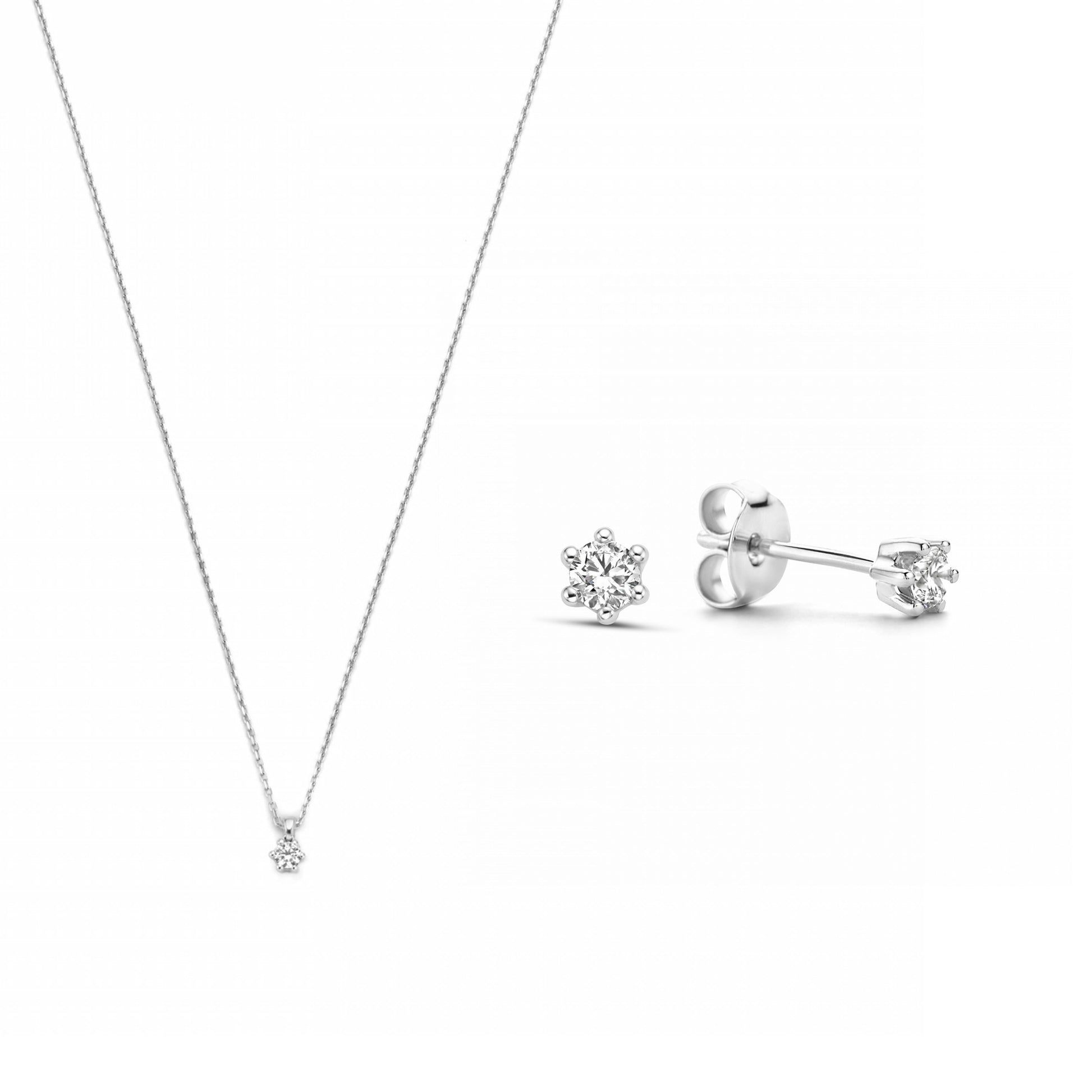 Cadeau d'Isabel 14 karat white gold necklace and ear studs gift set with diamond 0.30 carat -  - Isabel Bernard