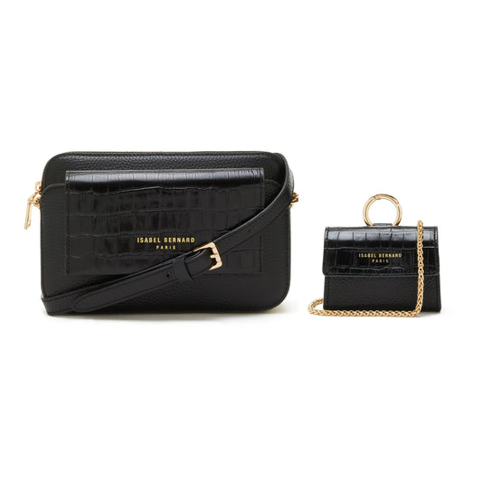 Cadeau d'Isabel black leather crossbody bag and mini bag gift set -  - Isabel Bernard