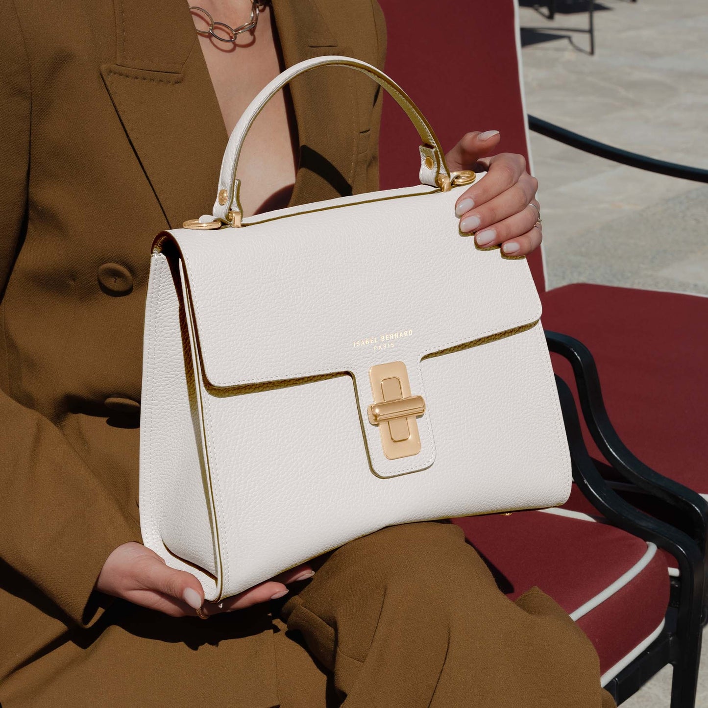 Femme Forte Simone Midi white leather handbag calfskin leather -  - Isabel Bernard