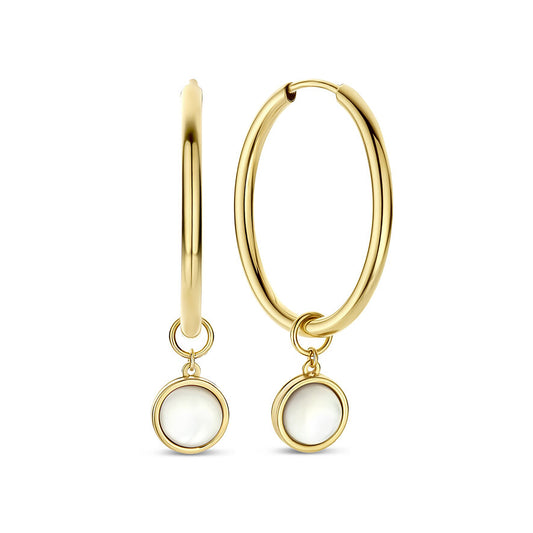 Belleville Marguerite 14 karat gold hoop earrings with mother of pearl gemstone -  - Isabel Bernard