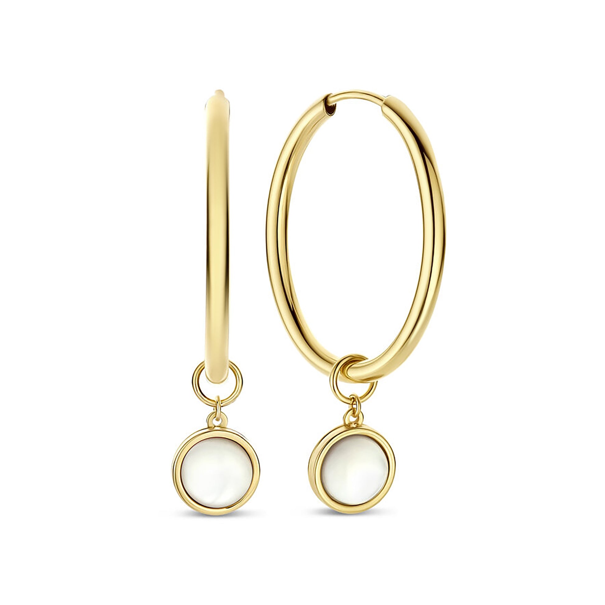 Belleville Marguerite 14 karat gold hoop earrings with mother of pearl gemstone - - Isabel Bernard