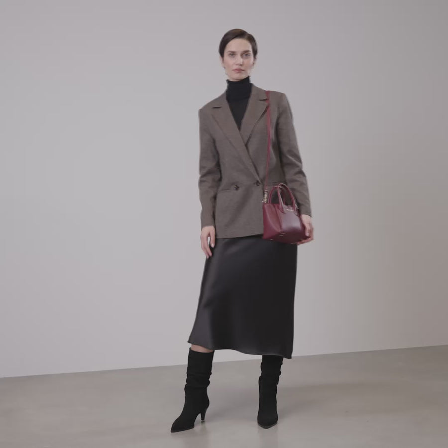 Honoré Cloe Mini bordeaux red calfskin leather handbag - - Isabel Bernard