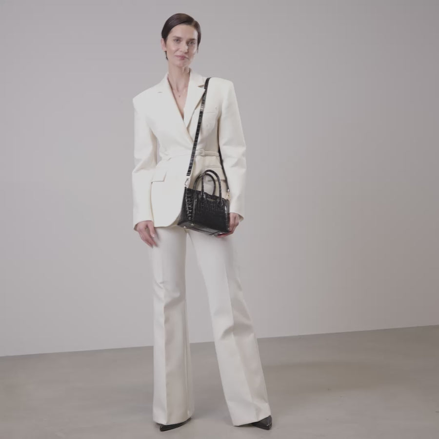 Honoré Cloe Mini croco black calfskin leather handbag - - Isabel Bernard