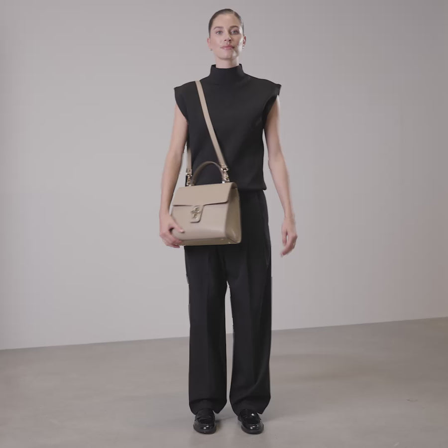 Femme Forte Simone Midi taupe leather handbag calfskin leather - - Isabel Bernard