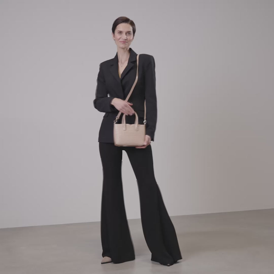 Honoré Cloe Mini croco beige calfskin leather handbag - - Isabel Bernard